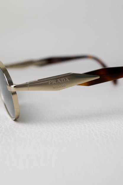 Prada Logo Oval Sunglasses Gold