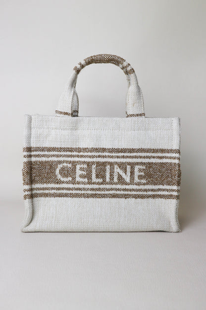 CELINE Logo Canvas Tote Bag Small Beige