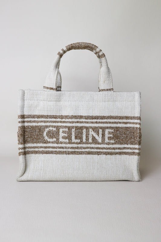 CELINE Logo Canvas Tote Bag Small Beige
