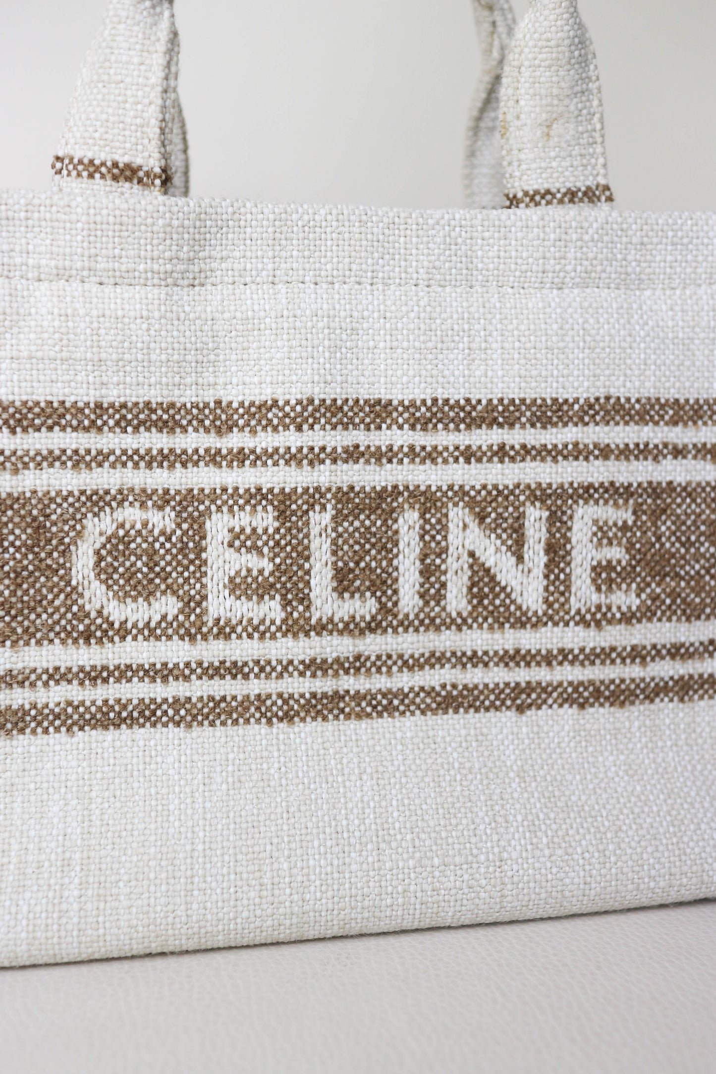 CELINE Logo Canvas Tote Bag Small Beige