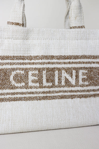 CELINE Logo Canvas Tote Bag Small Beige