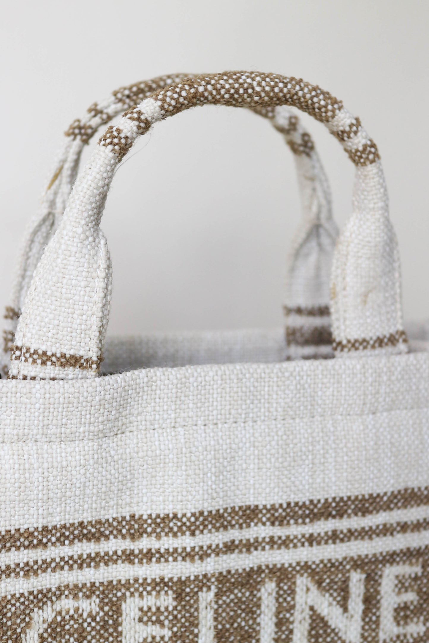 CELINE Logo Canvas Tote Bag Small Beige