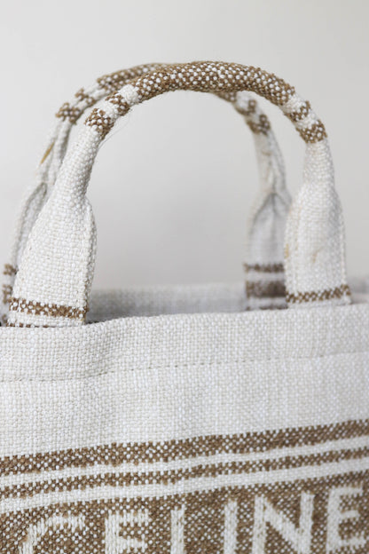 CELINE Logo Canvas Tote Bag Small Beige
