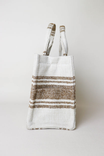 CELINE Logo Canvas Tote Bag Small Beige
