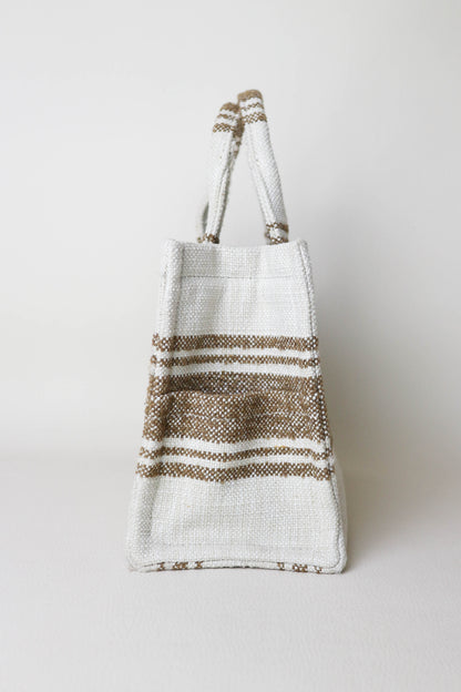 CELINE Logo Canvas Tote Bag Small Beige