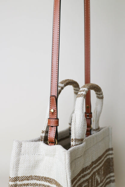 CELINE Logo Canvas Tote Bag Small Beige