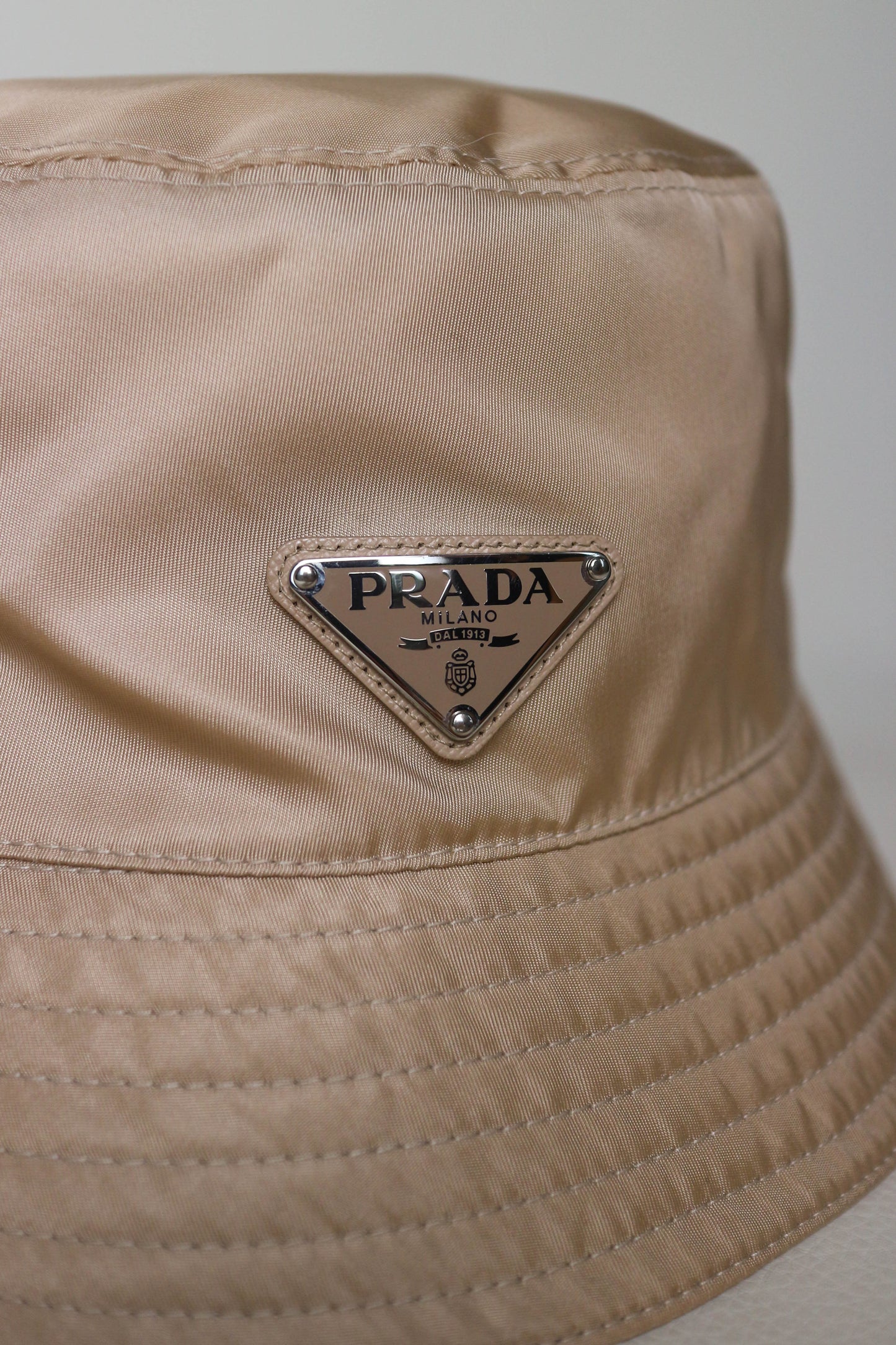 Prada Nylon Bucket Hat Beige