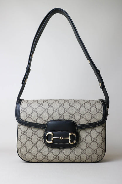Gucci Horsebit 1955 Monogram Shoulder Bag Black/Beige