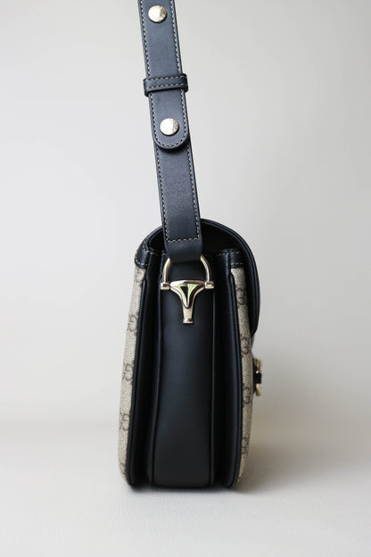 Gucci Horsebit 1955 Monogram Shoulder Bag Black/Beige