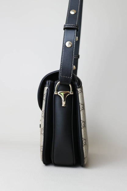 Gucci Horsebit 1955 Monogram Shoulder Bag Black/Beige