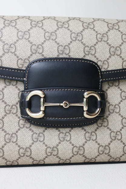 Gucci Horsebit 1955 Monogram Shoulder Bag Black/Beige