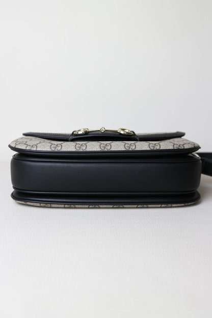 Gucci Horsebit 1955 Monogram Shoulder Bag Black/Beige