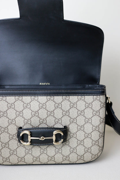 Gucci Horsebit 1955 Monogram Shoulder Bag Black/Beige