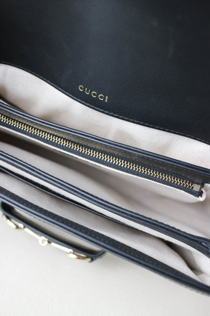 Gucci Horsebit 1955 Monogram Shoulder Bag Black/Beige
