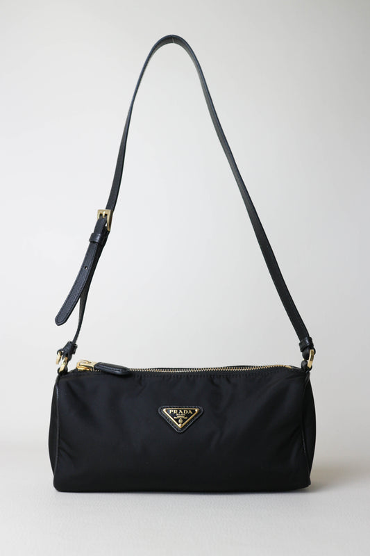 Prada Nylon Logo Shoulder Bag Black