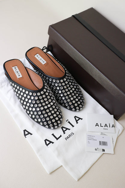 Alaïa Crystal Leather Mules Black