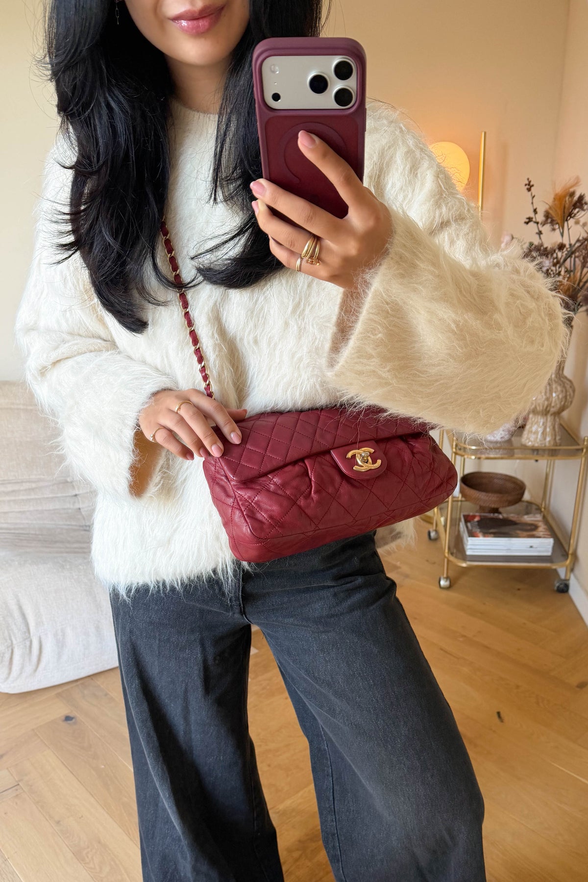 CHANEL Coco Pleats Jumbo Single Flap Bag Red