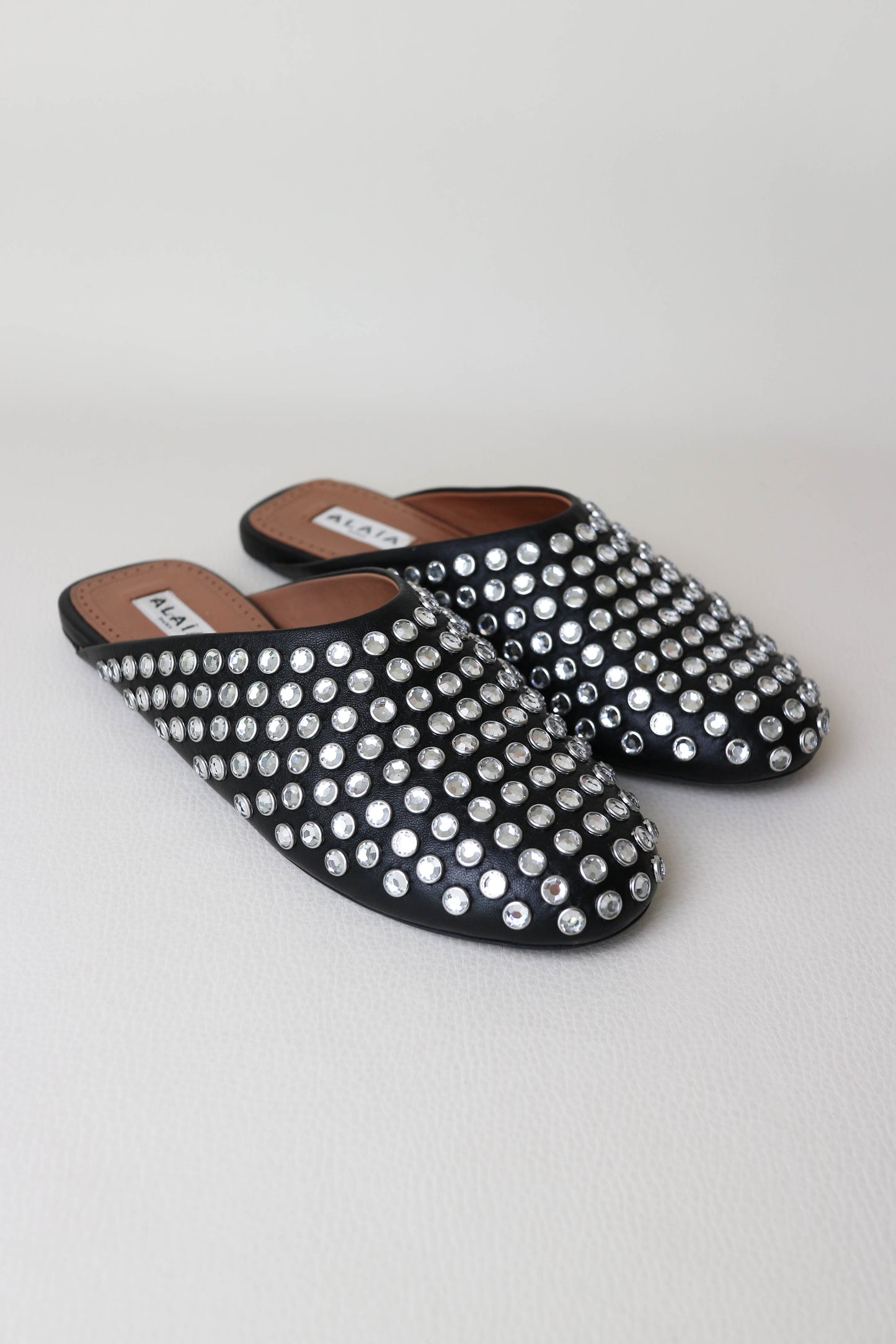 Alaïa Crystal Leather Mules Black