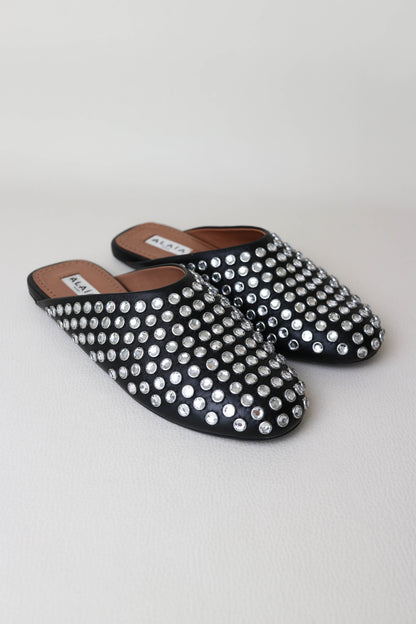 Alaïa Crystal Leather Mules Black