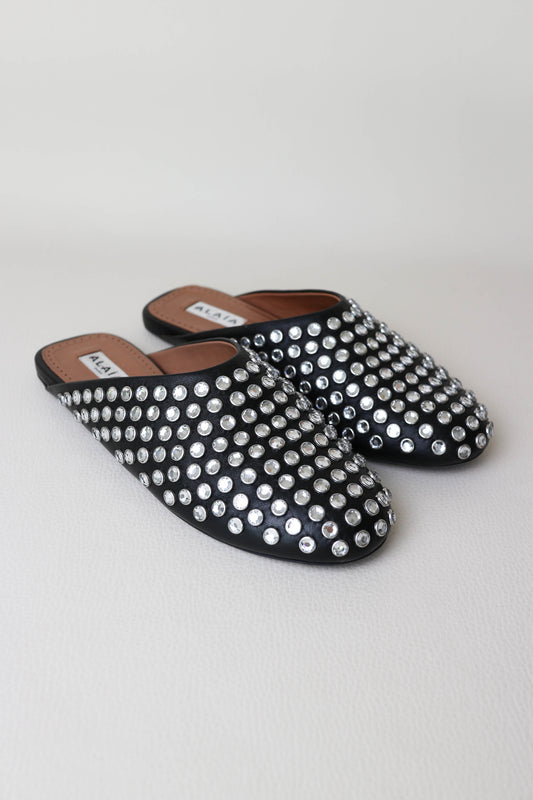 Alaïa Crystal Leather Mules Black