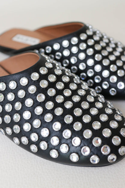 Alaïa Crystal Leather Mules Black