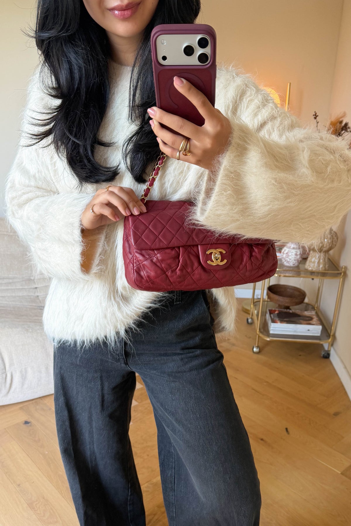 CHANEL Coco Pleats Jumbo Single Flap Bag Red