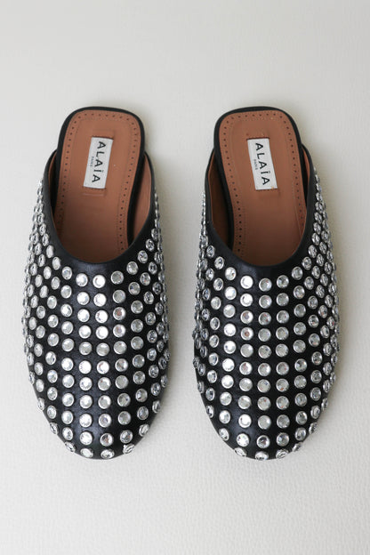 Alaïa Crystal Leather Mules Black
