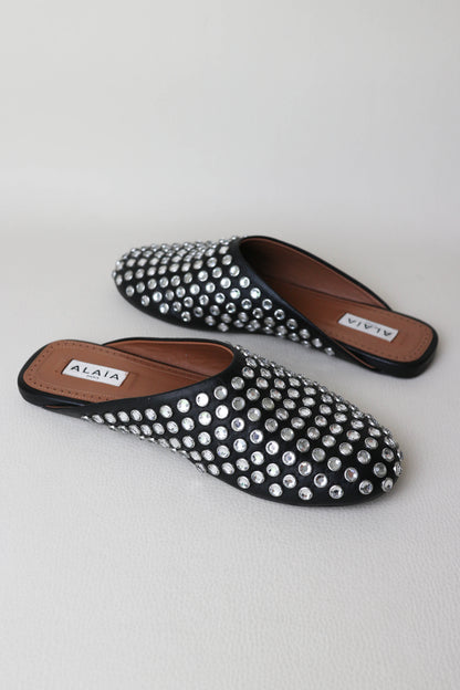 Alaïa Crystal Leather Mules Black