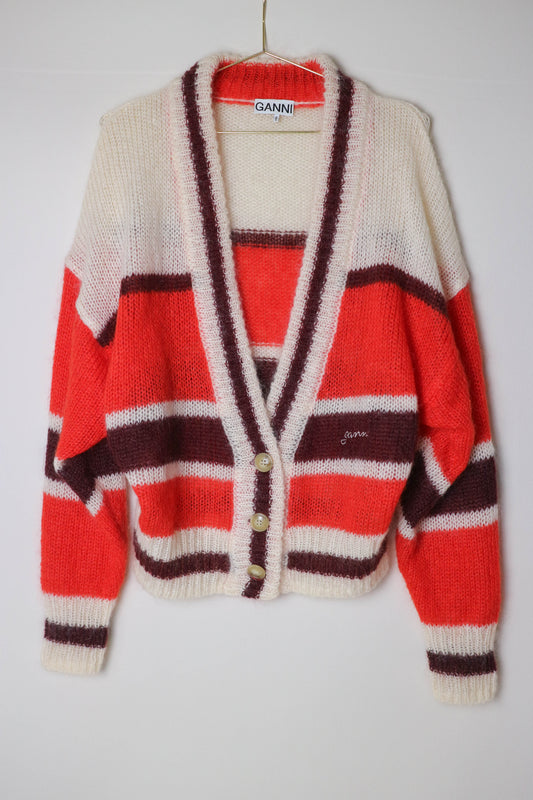 GANNI Wool Logo Cardigan Red