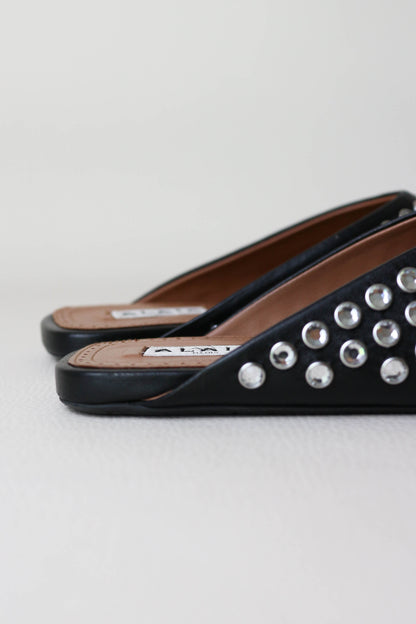 Alaïa Crystal Leather Mules Black