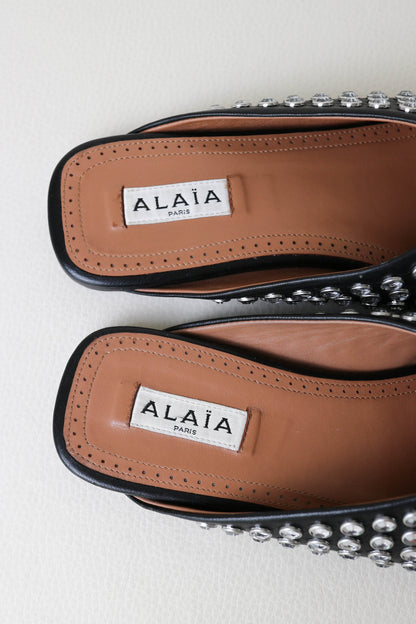 Alaïa Crystal Leather Mules Black