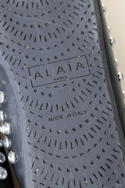 Alaïa Crystal Leather Mules Black
