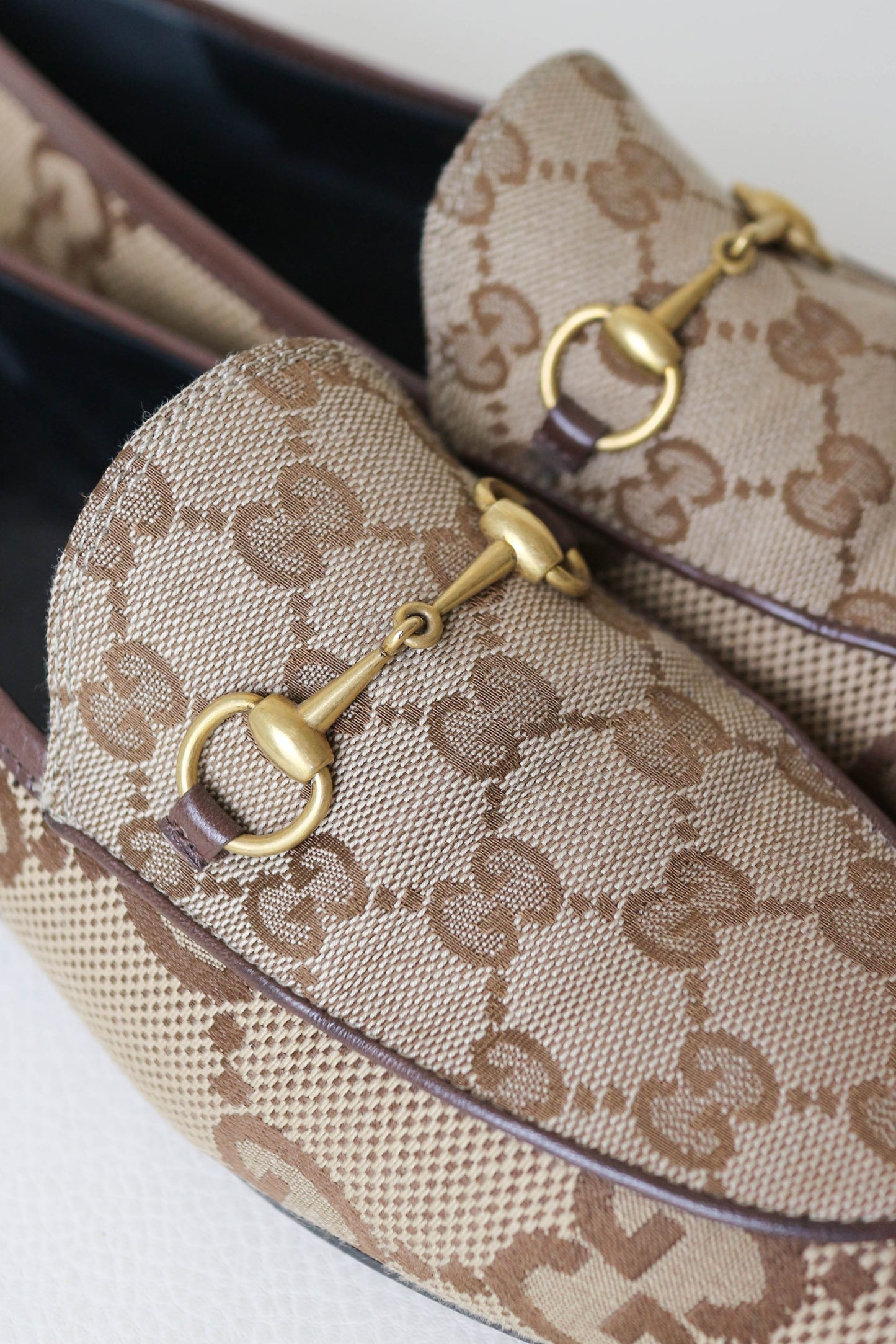 Gucci Jordaan Monogram Loafers Beige