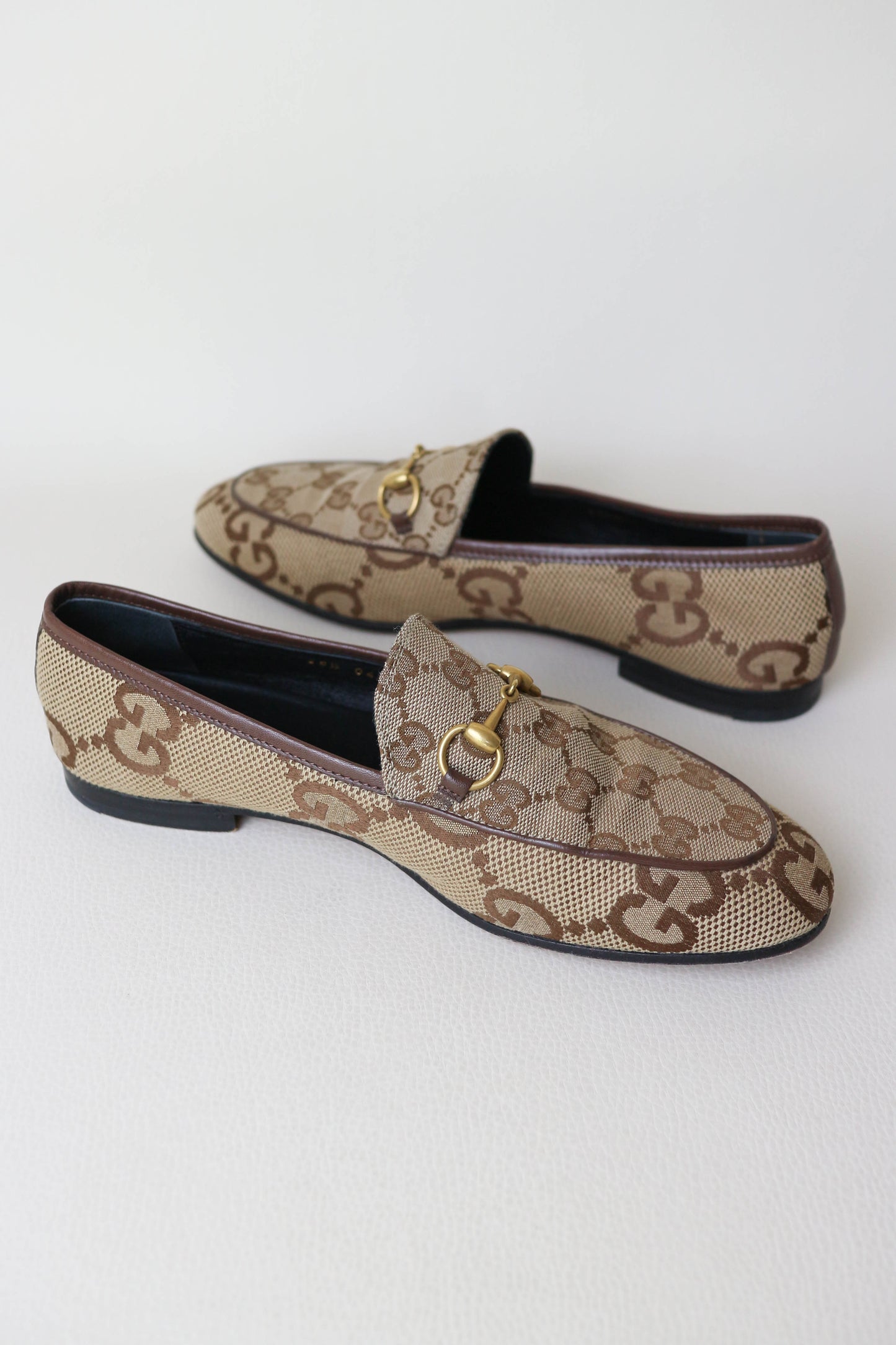 Gucci Jordaan Monogram Loafers Beige