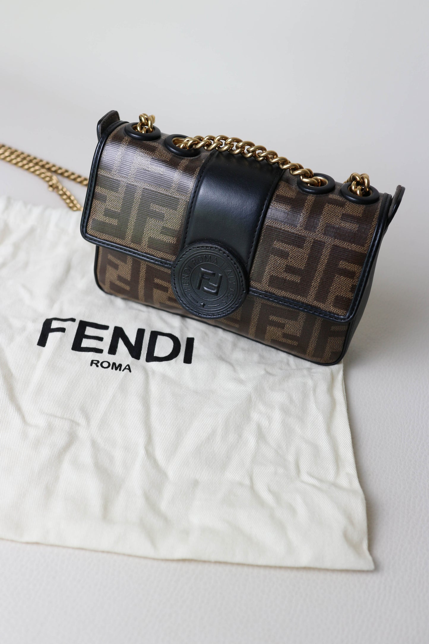Fendi FF Zucca Mini Crossbody Bag Brown