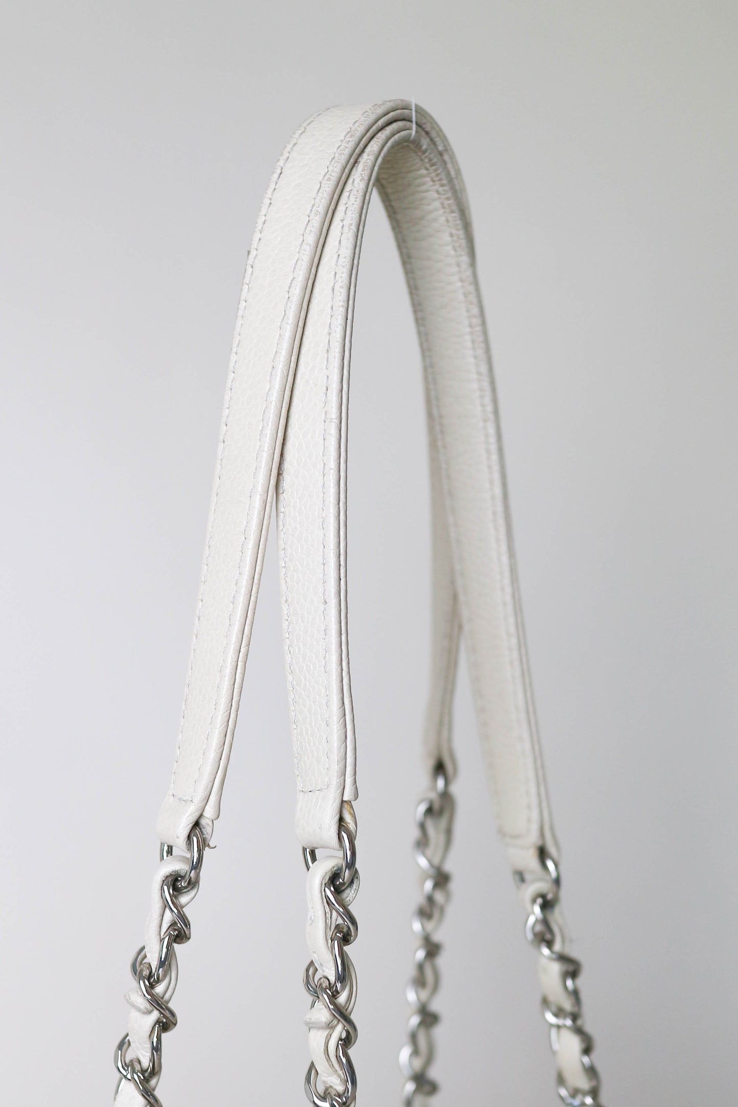 CHANEL Deauville Leather Tote Bag White