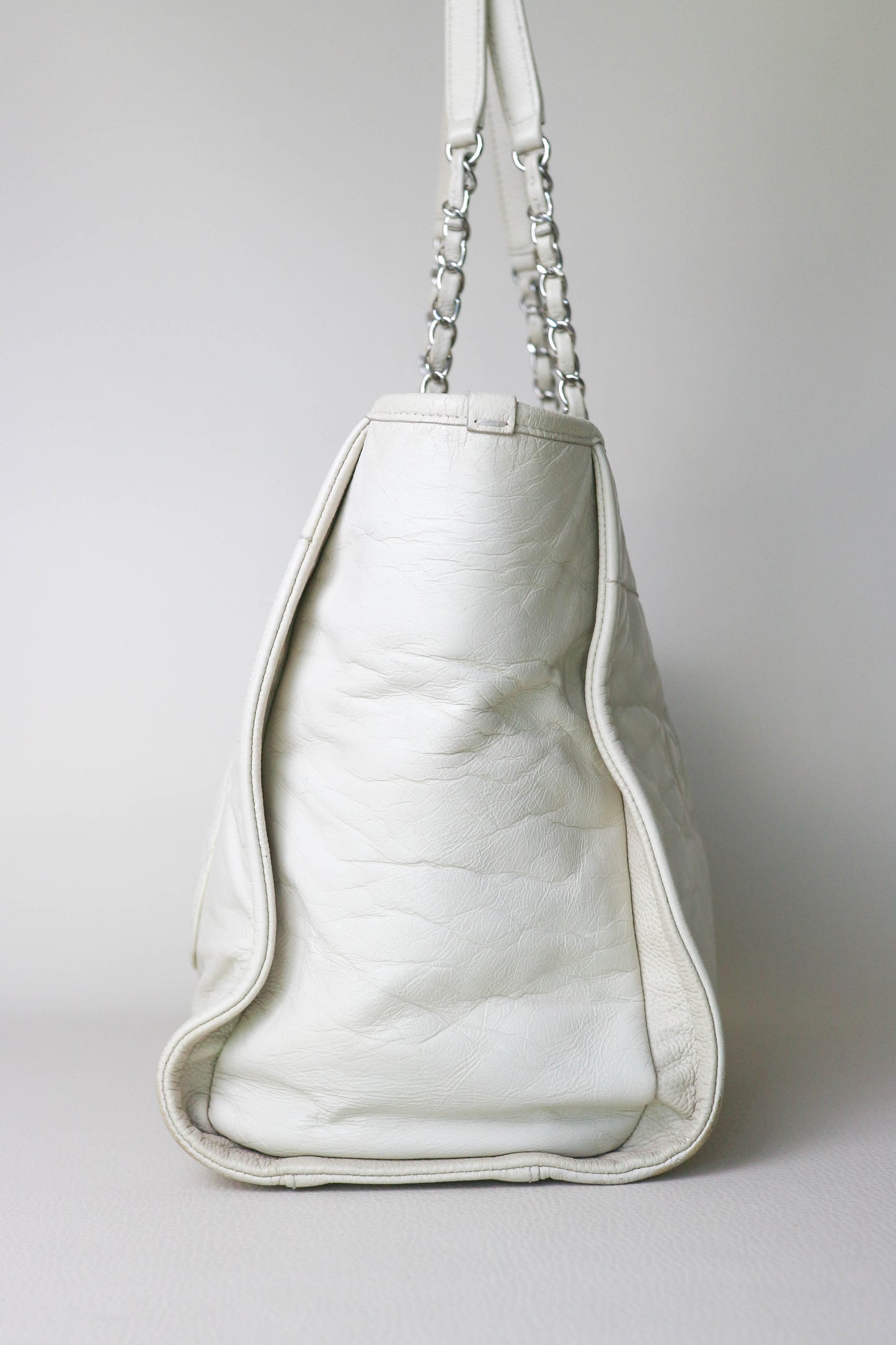 CHANEL Deauville Leather Tote Bag White