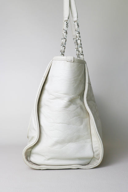 CHANEL Deauville Leather Tote Bag White