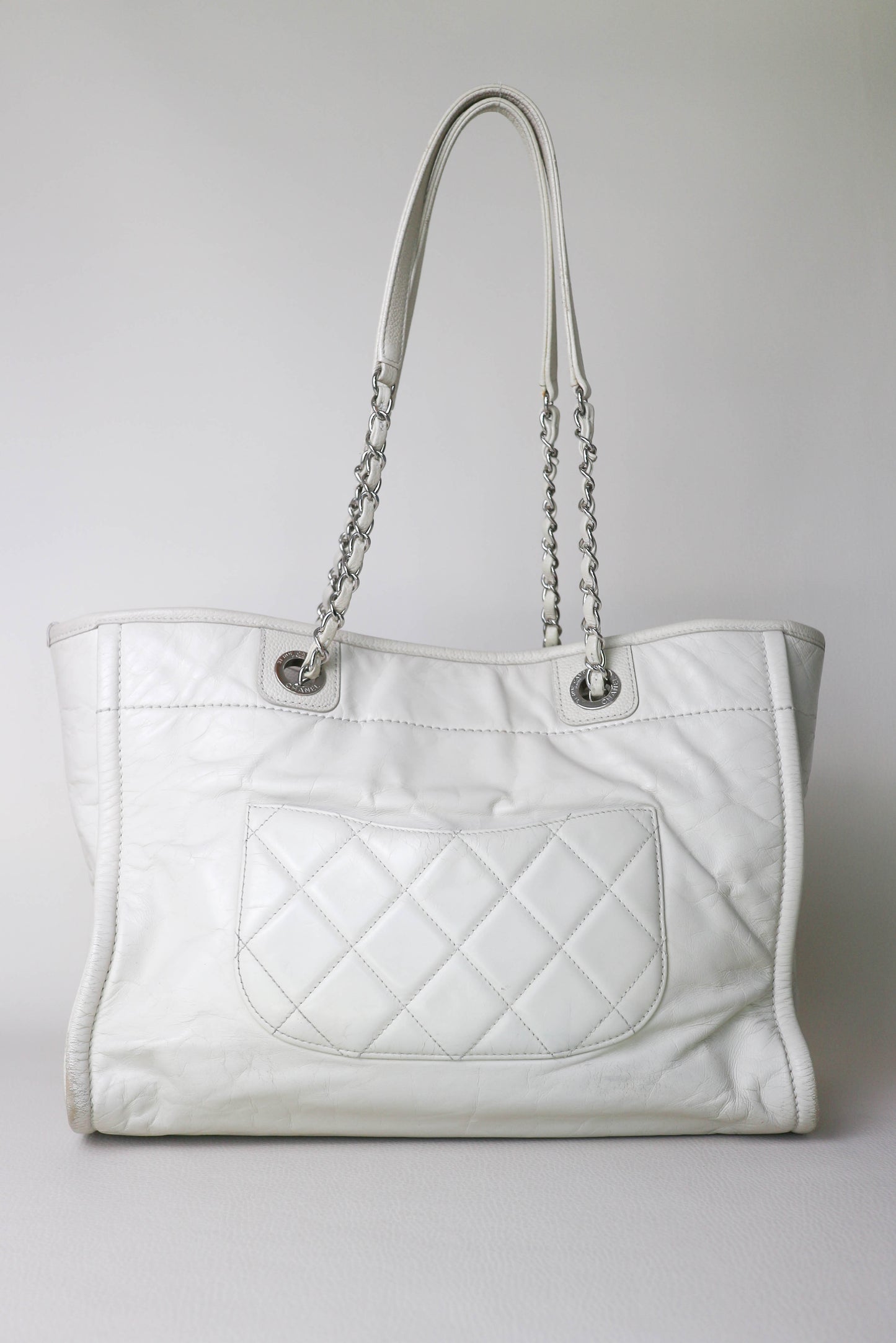 CHANEL Deauville Leather Tote Bag White