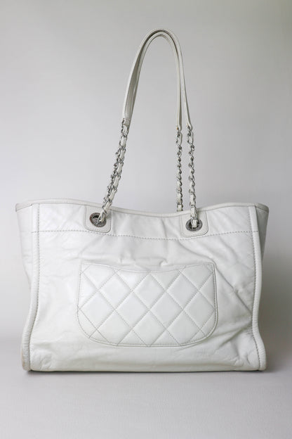 CHANEL Deauville Leather Tote Bag White