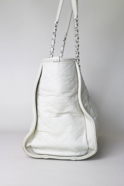 CHANEL Deauville Leather Tote Bag White