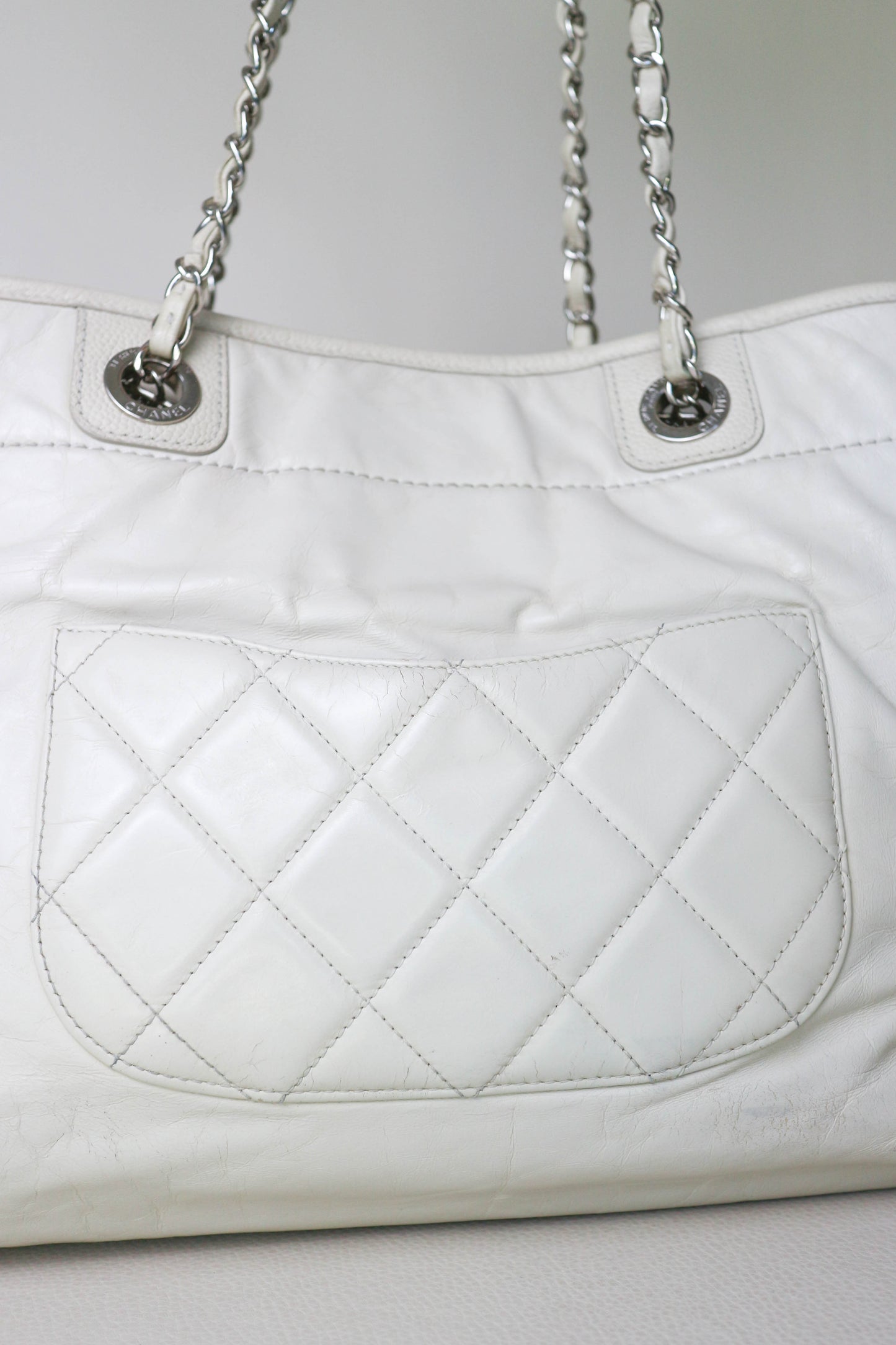 CHANEL Deauville Leather Tote Bag White
