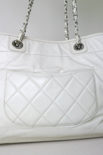 CHANEL Deauville Leather Tote Bag White