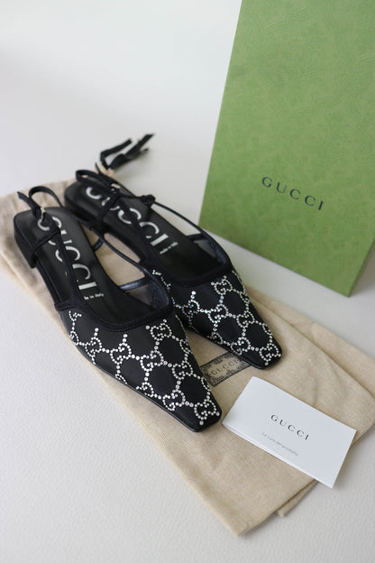 Gucci GG Crystal Mesh Slingback Sandals
