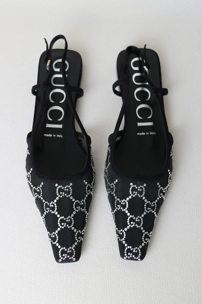 Gucci GG Crystal Mesh Slingback Sandals