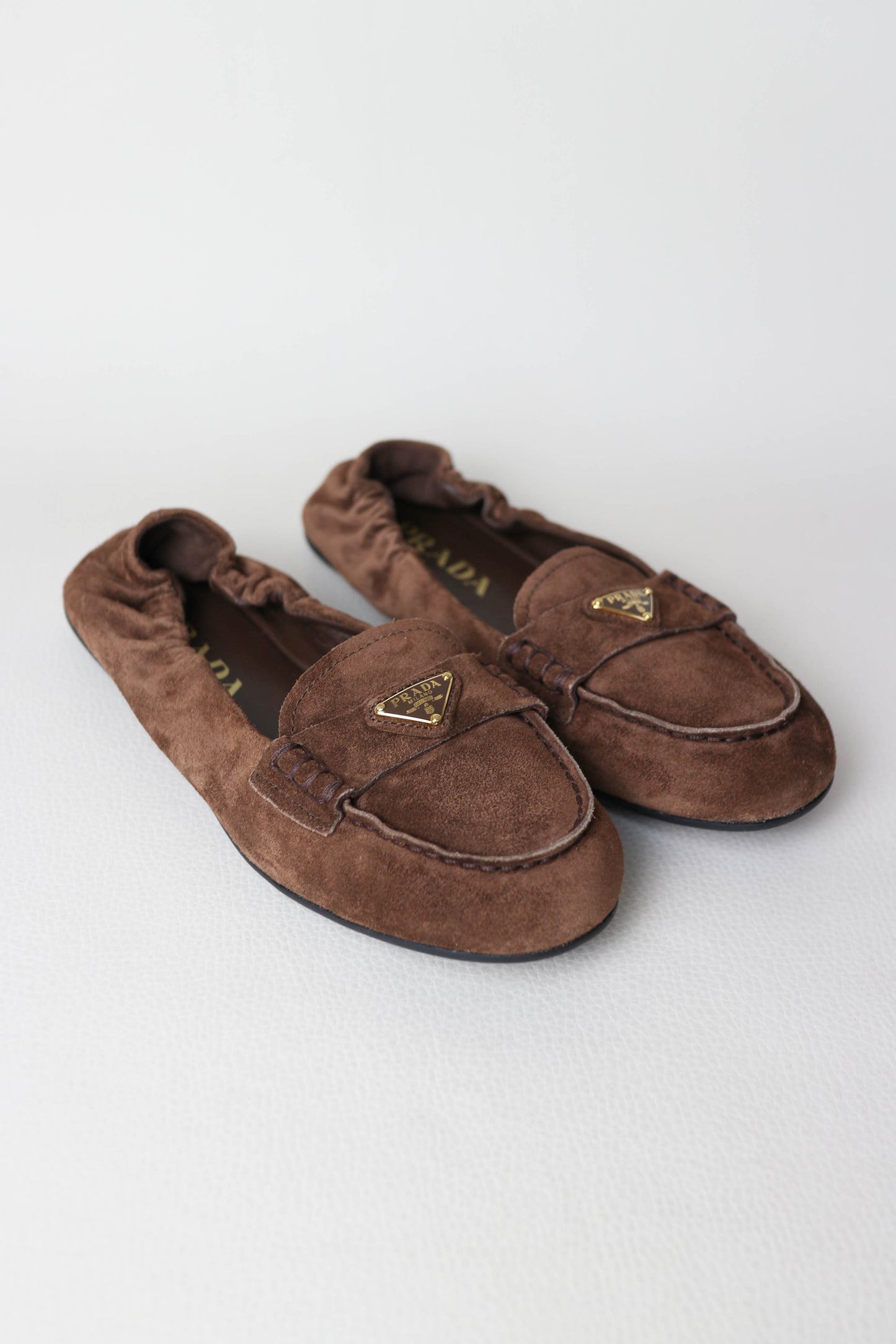 Prada Logo Loafers Suede Brown