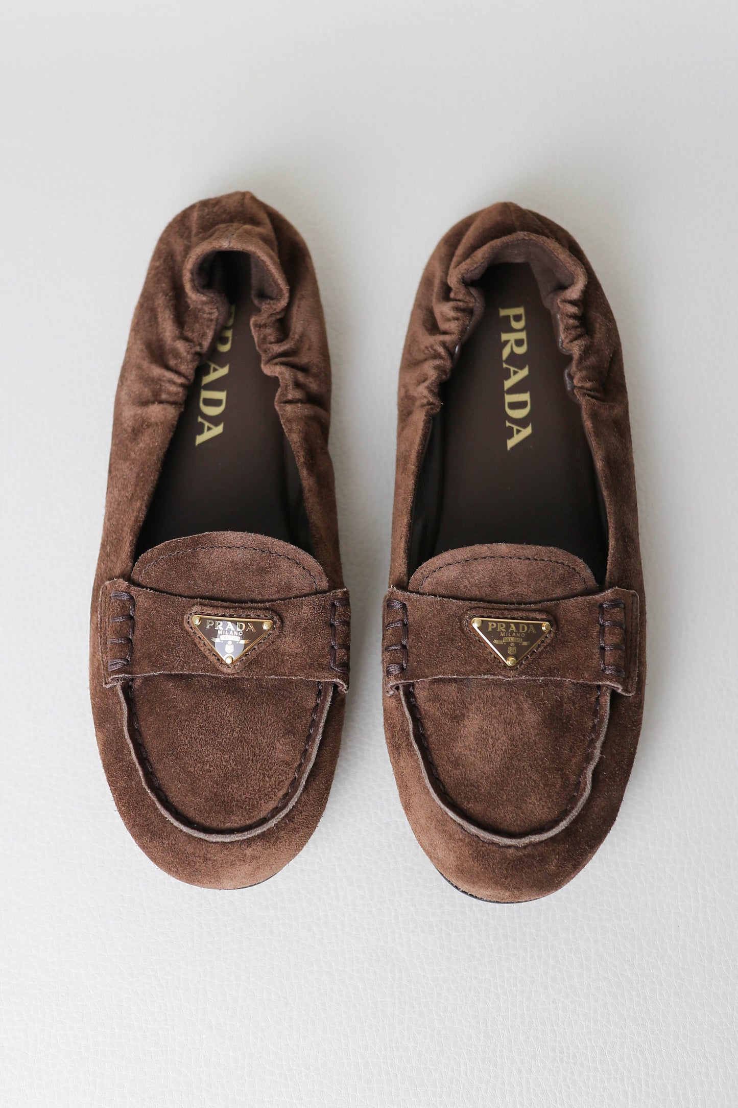 Prada Logo Loafers Suede Brown