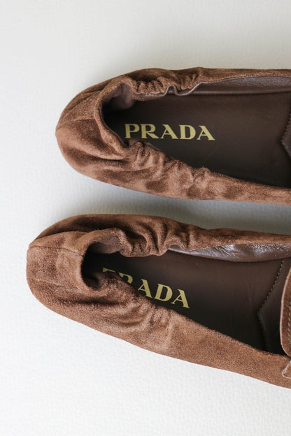 Prada Logo Loafers Suede Brown