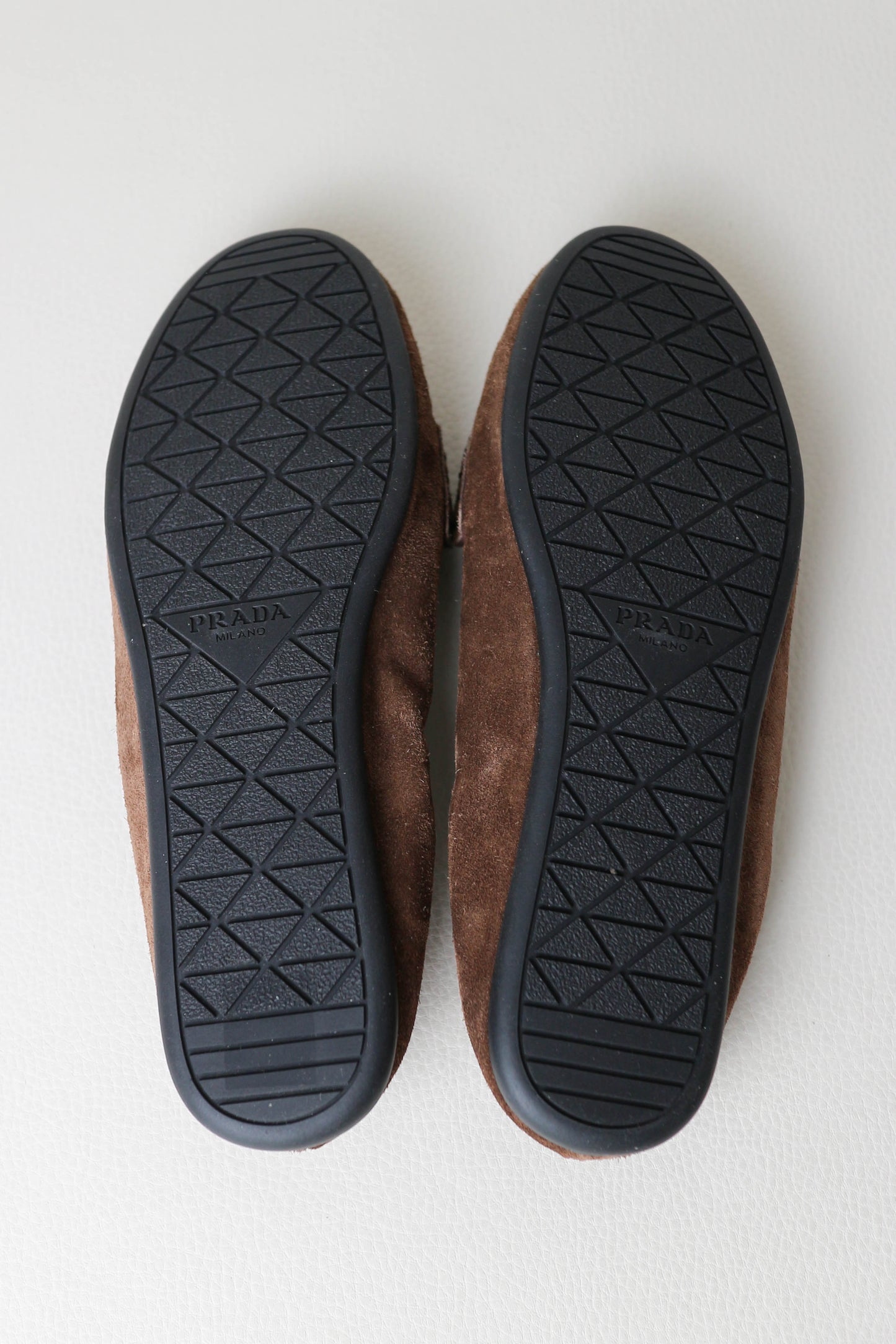 Prada Logo Loafers Suede Brown