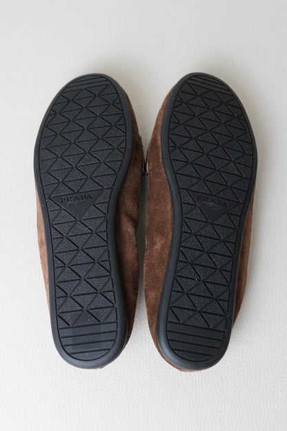 Prada Logo Loafers Suede Brown